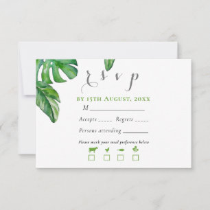Tropical Green Watercolor Monstera Leaves  RSVP Card