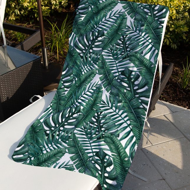 Tropical Green Watercolor Palm Leaves Pattern Beach Towel (Creator Uploaded)