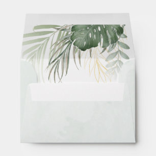 Tropical Green Watercolor Palm Wedding Envelope