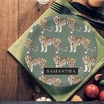 Tropical Green Watercolor Tigers Pattern With Name Paper Plate<br><div class="desc">"Indulge in the wild elegance of nature with our Tropical Green Watercolor Tigers Pattern. Each item featuring this captivating design encapsulates the vibrant spirit of the jungle, blending lush greenery with the majestic presence of tigers. Whether adorning your daily essentials or enhancing your home decor, our collection offers a harmonious...</div>