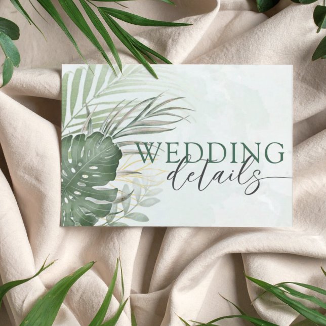 Tropical Green Watercolor Wedding Details Enclosure Card (Creator Uploaded)