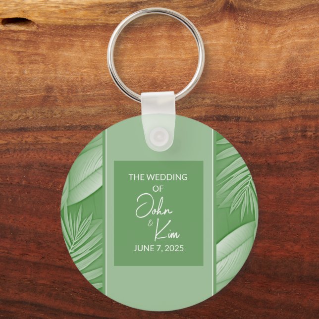 Tropical Green Wedding Keychain (Front)