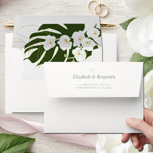 Tropical Green White Orchids Elegant Bridal Shower Envelope