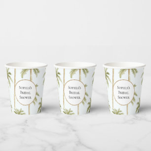 Tropical Green White Palm Trees Bridal Shower Paper Cups