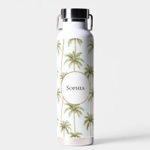 Tropical Green White Palm Trees   Water Bottle