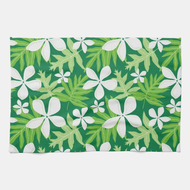 Tropical Green White Tea Towel (Horizontal)