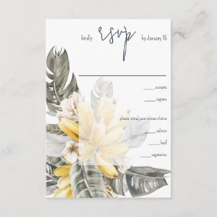 Tropical Green & Yellow Banana Leaves Wedding RSVP Enclosure Card