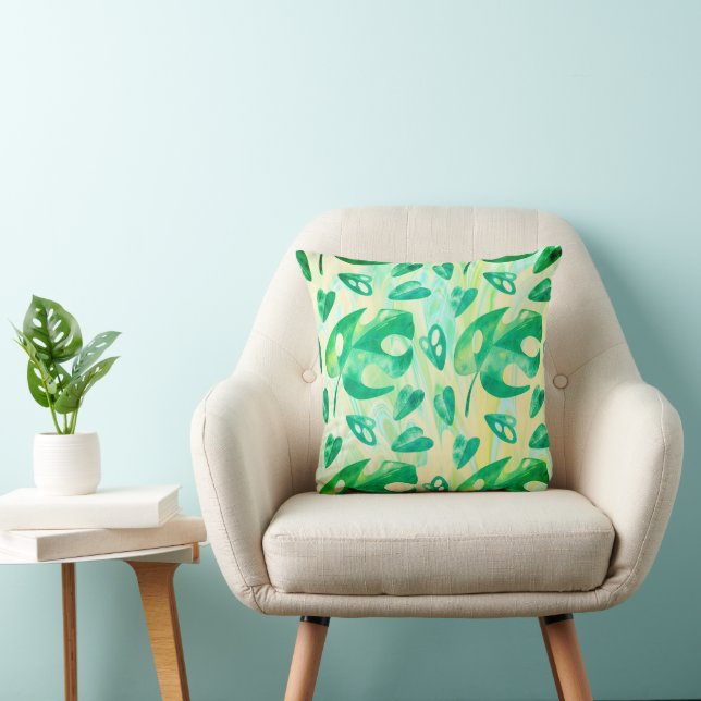 Tropical Green Yellow Monstera Leaf Cushion (Chair)