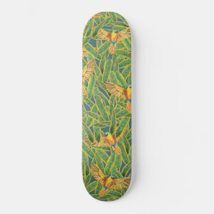 Tropical Green Yellow Orange Leaves Parrot Pattern Skateboard