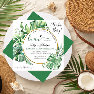 Tropical Greenery Aloha Luau Baby Shower Editable Invitation