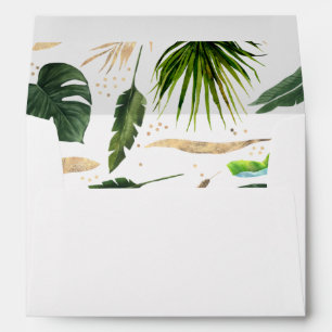 Tropical Greenery and Gold Palm Leaves Pattern Envelope