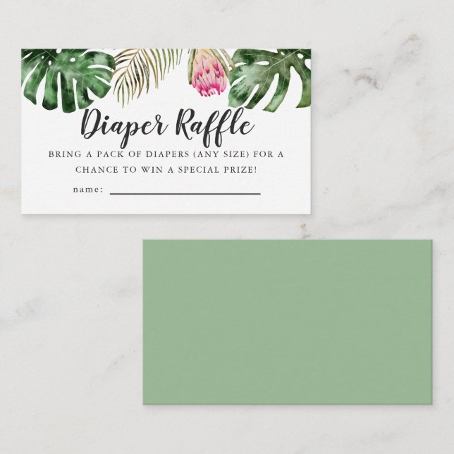 Tropical Greenery Baby Shower Diaper Raffle Ticket Enclosure Card (Front/Back)