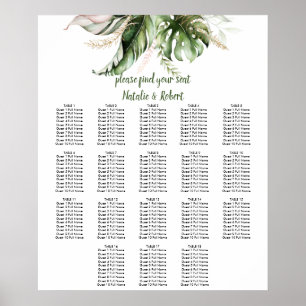 Tropical Greenery Blush Pink Gold Seating Chart