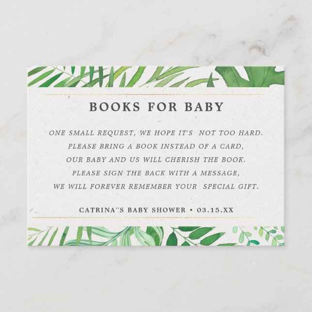 Tropical Greenery Books For Baby Shower Enclosure Card (Front)