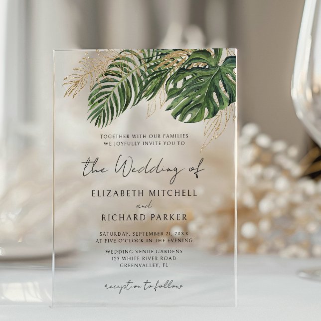 Tropical Greenery Botanical Summer Boho Wedding Acrylic Invitations (Creator Uploaded)