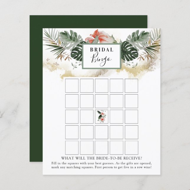 Tropical Greenery Bridal Shower Bingo Game Card (Front/Back)