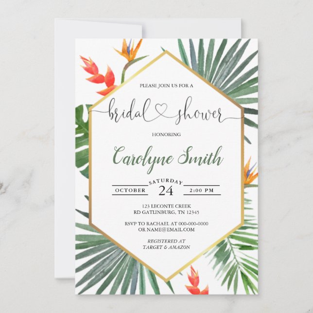 Tropical Greenery Bridal Shower Invitation (Front)