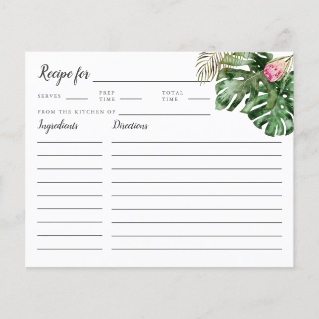 Tropical Greenery Bridal Shower Recipe Card (Front)