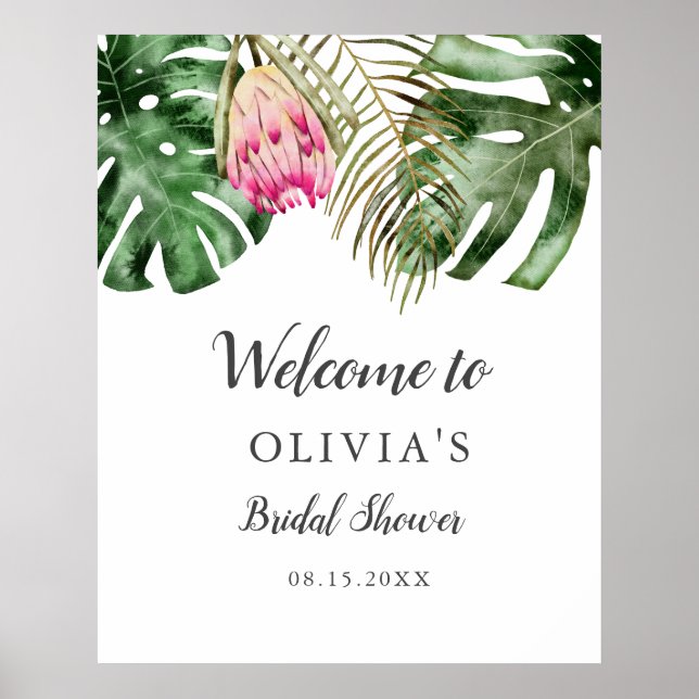 Tropical Greenery Bridal Shower Welcome Sign (Front)