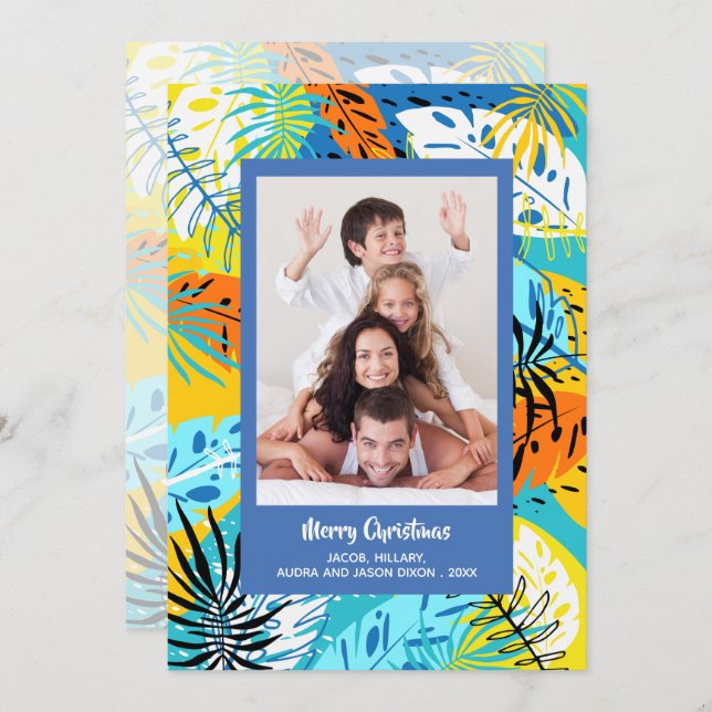 Tropical Greenery Christmas Photo Holiday Card (Front/Back)