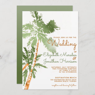 Tropical Greenery Copper Palms Beach Wedding Invitation