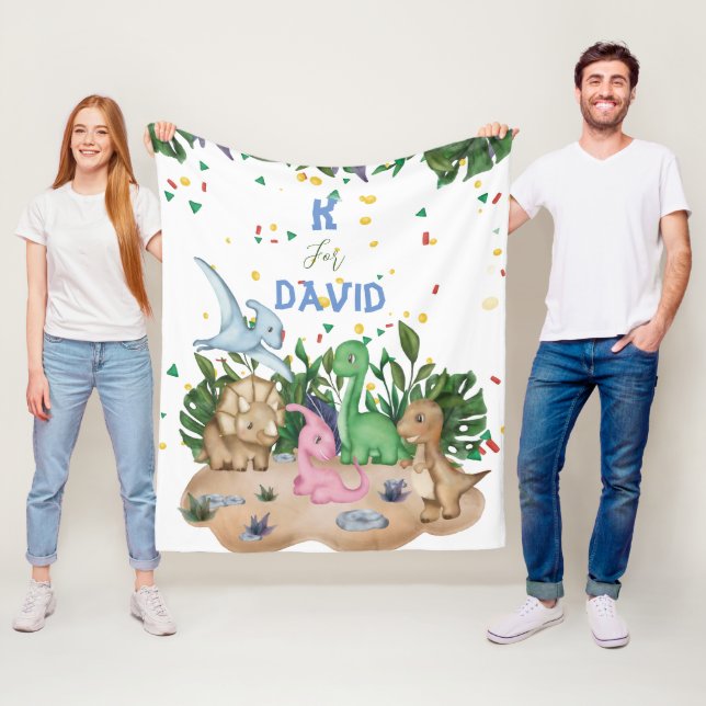 Tropical Greenery cute Dinosaurs Name Baby Blanket (In Situ)