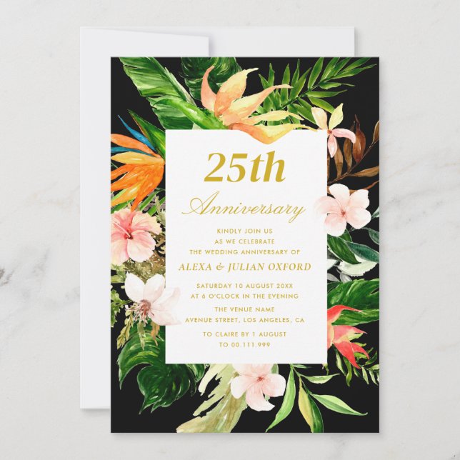 tropical greenery floral 25th wedding anniversary invitation (Front)