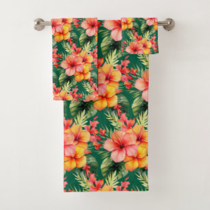 Tropical Greenery Floral Bath Towel Set