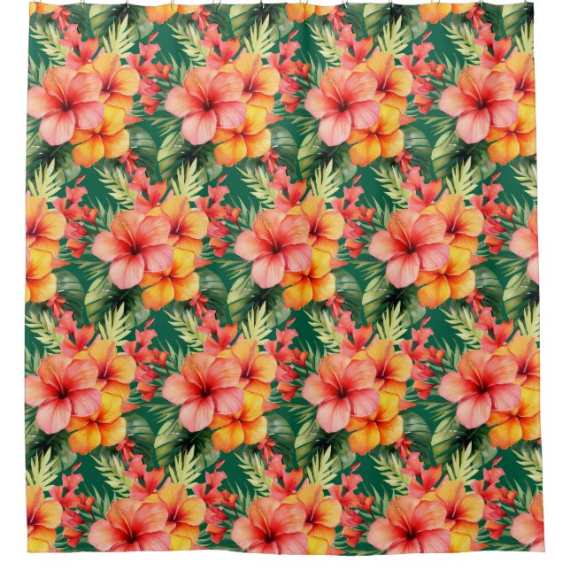 Tropical  Greenery Floral  Shower Curtain (Front)