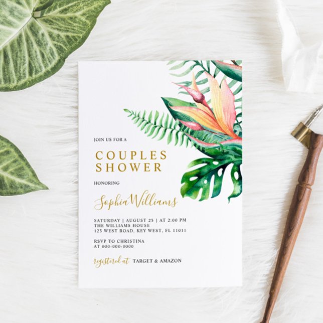 Tropical Greenery Flowers Modern Couples Shower Invitation (Creator Uploaded)