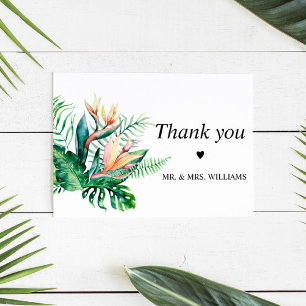 Tropical Greenery Flowers Wedding Thank You Card