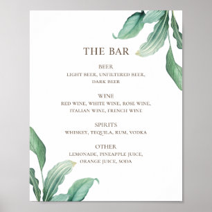 Tropical greenery foliage wedding alcohol drinks poster