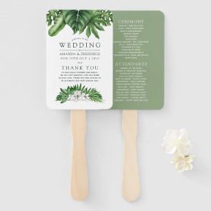 Tropical Greenery Foliage Wedding Program Hand Fan