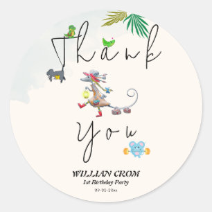 Tropical Greenery Forest Animal Thank You Classic Round Sticker