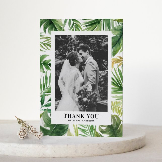 Tropical Greenery Frame Photo Wedding Thank You Postcard (Creator Uploaded)