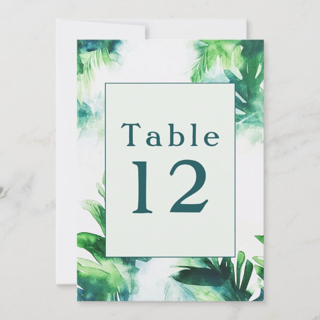 Tropical Greenery fun Table Number Cards (Front)