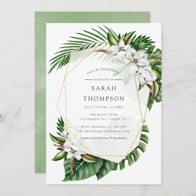 Tropical Greenery Geometric Bridal Shower Invite (Front/Back)