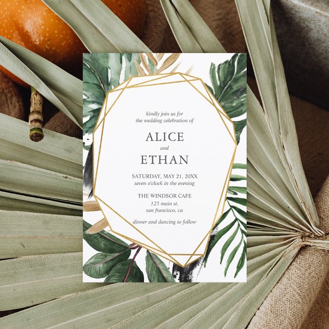 Tropical Greenery Geometric Wedding Invitation (Creator Uploaded)