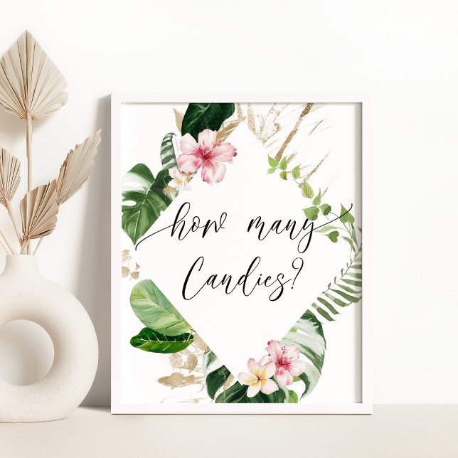 Tropical greenery girl shower how many candies poster (Creator Uploaded)