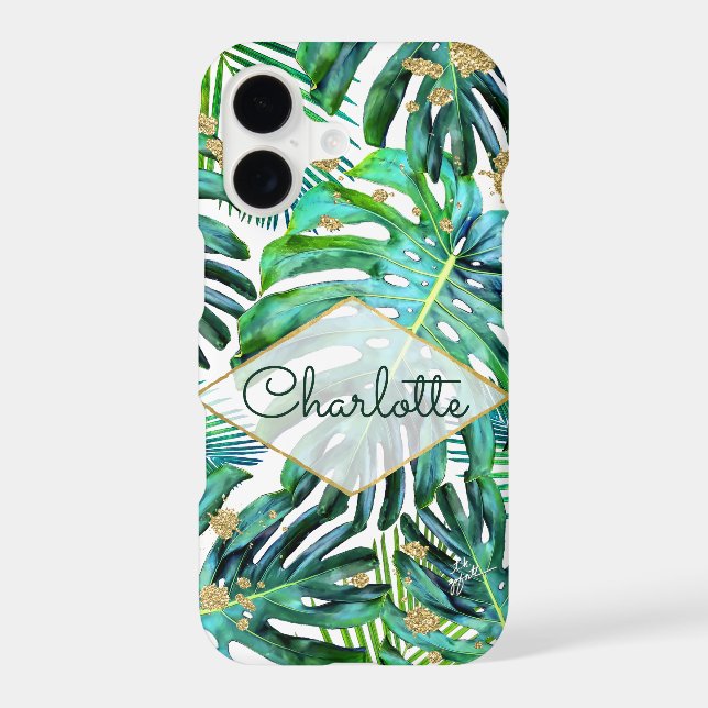 Tropical Greenery Gold Glitter Leaf Pattern (Back)