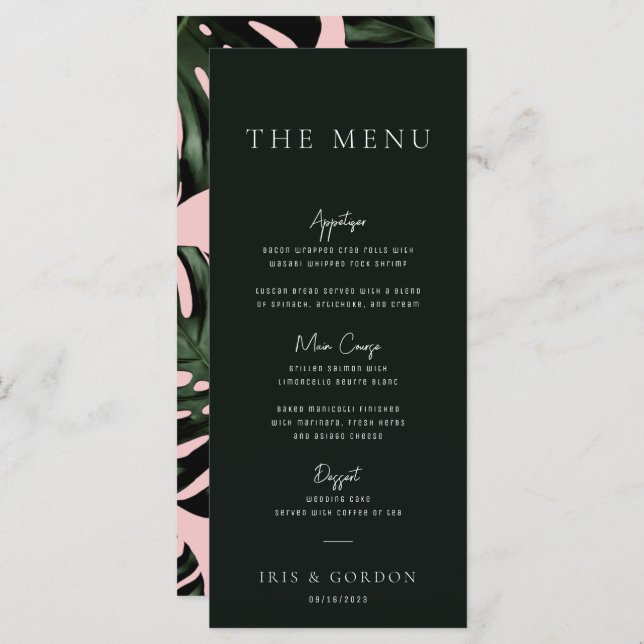 Tropical Greenery Green Destination Wedding Menu (Front/Back)