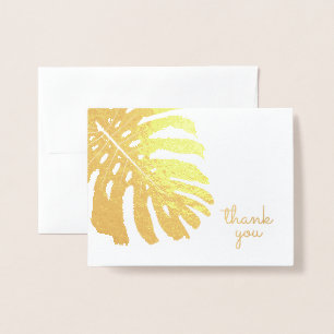 Tropical Greenery Hawaii Monstera Leaf Thank You Foil Card