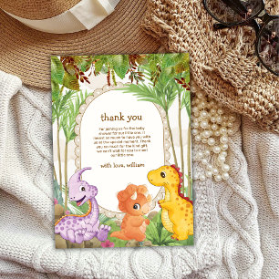 Tropical Greenery Jungle Dinosaur Baby Shower Thank You Card