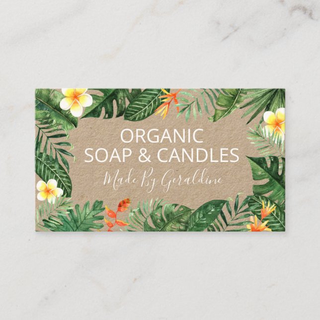 Tropical Greenery Kraft Handmade Soap And Candles Business Card (Front)