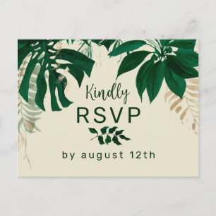 tropical Greenery Leaves Meal Choice Wedding RSVP Invitation Postcard