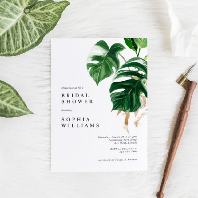 Tropical Greenery Leaves Modern Bridal Shower Invitation (Creator Uploaded)