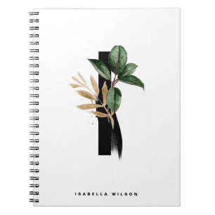 Tropical Greenery Letter I Monogram Personalised Notebook
