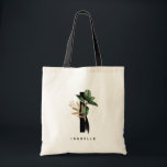 Tropical Greenery Letter I Monogram Personalised  Tote Bag<br><div class="desc">Customisable letter I monogram tote bag featuring watercolor tropical rubber plant leaf,  faux gold foil leaf and black watercolor brush accents. Personalise this tropical monogram tote bag by your name or other details. This boho letter I monogram tote bag will be perfect as a gift. Other letters are available.</div>