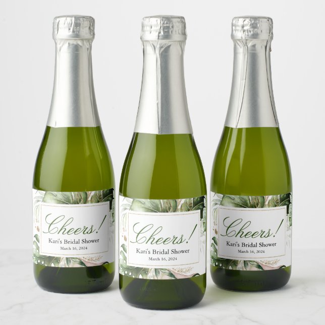 Tropical Greenery Mini Champagne Bottle Label (Bottles)