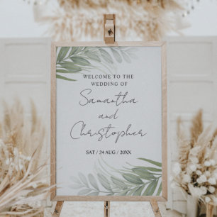 Tropical Greenery Modern Calligraphy Wedding Sign